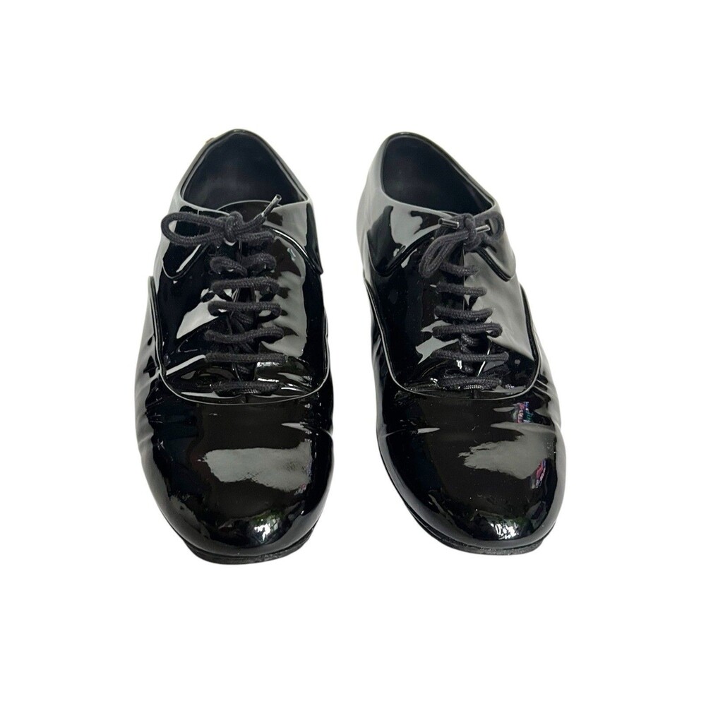 Chanel Black Patent Leather Lace Up Oxford Shoes Pearl Heel CC Logo EU 39.5 - Picture 12 of 12